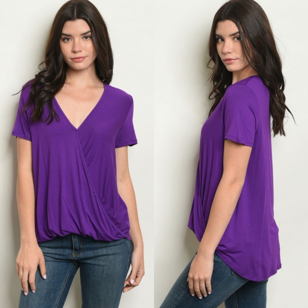 Purple surplice high-low top - Picture 1 of 3